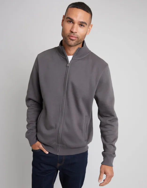Slate Grey Funnel Neck Zip Through Sweatshirt sold by Threadbare
