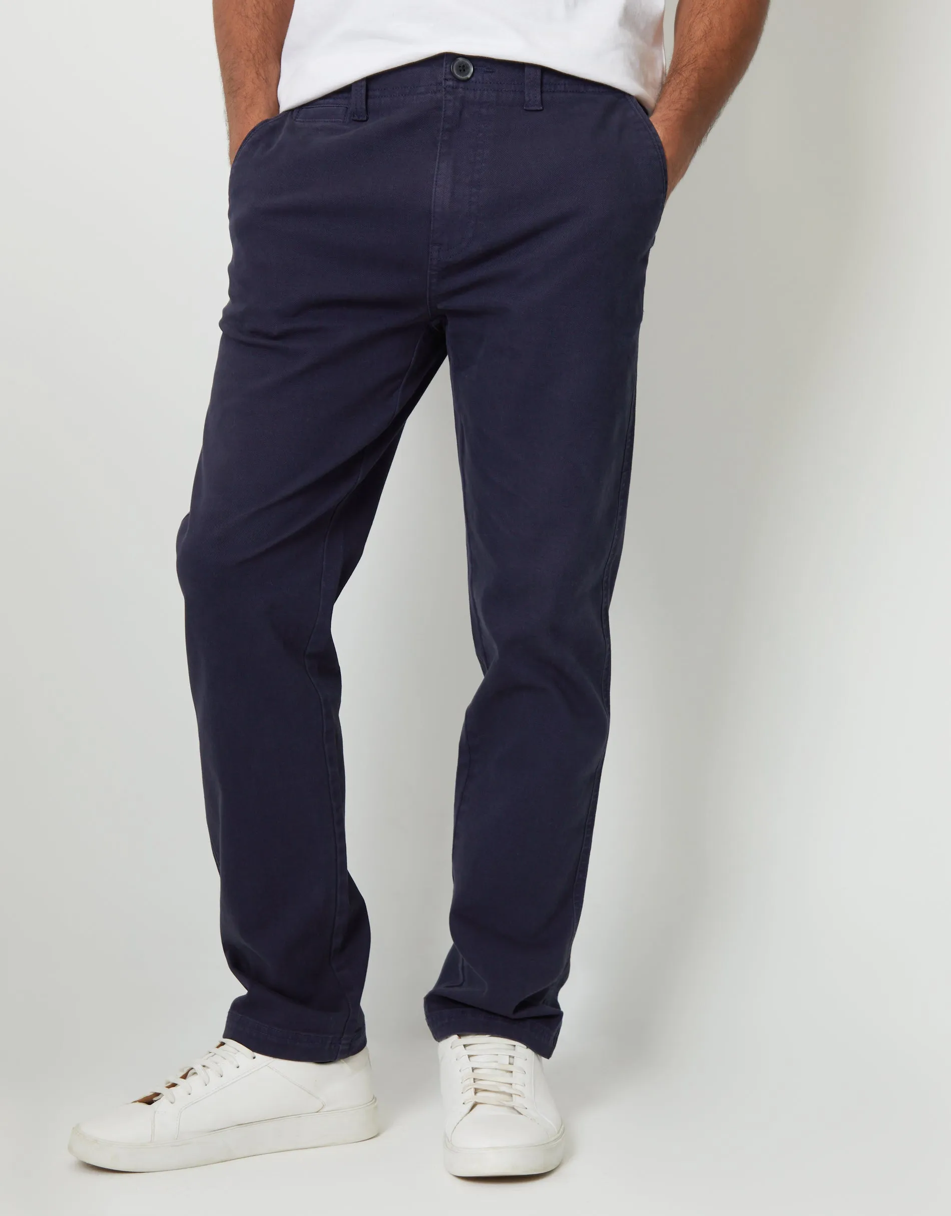 Navy Straight Leg Stretch Canvas Trousers sold by Threadbare
