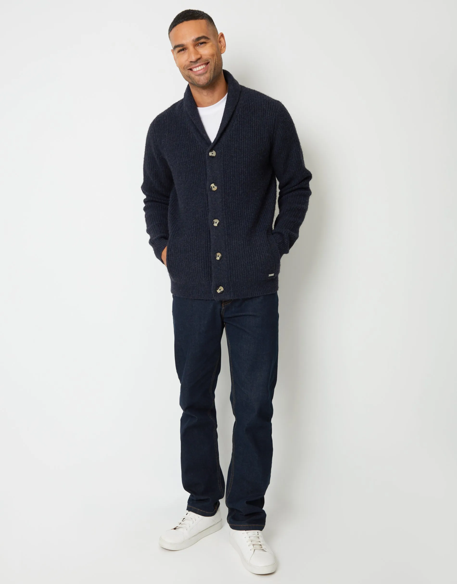 Navy Marl Shawl Cardigan sold by Threadbare product image thumbnail 3