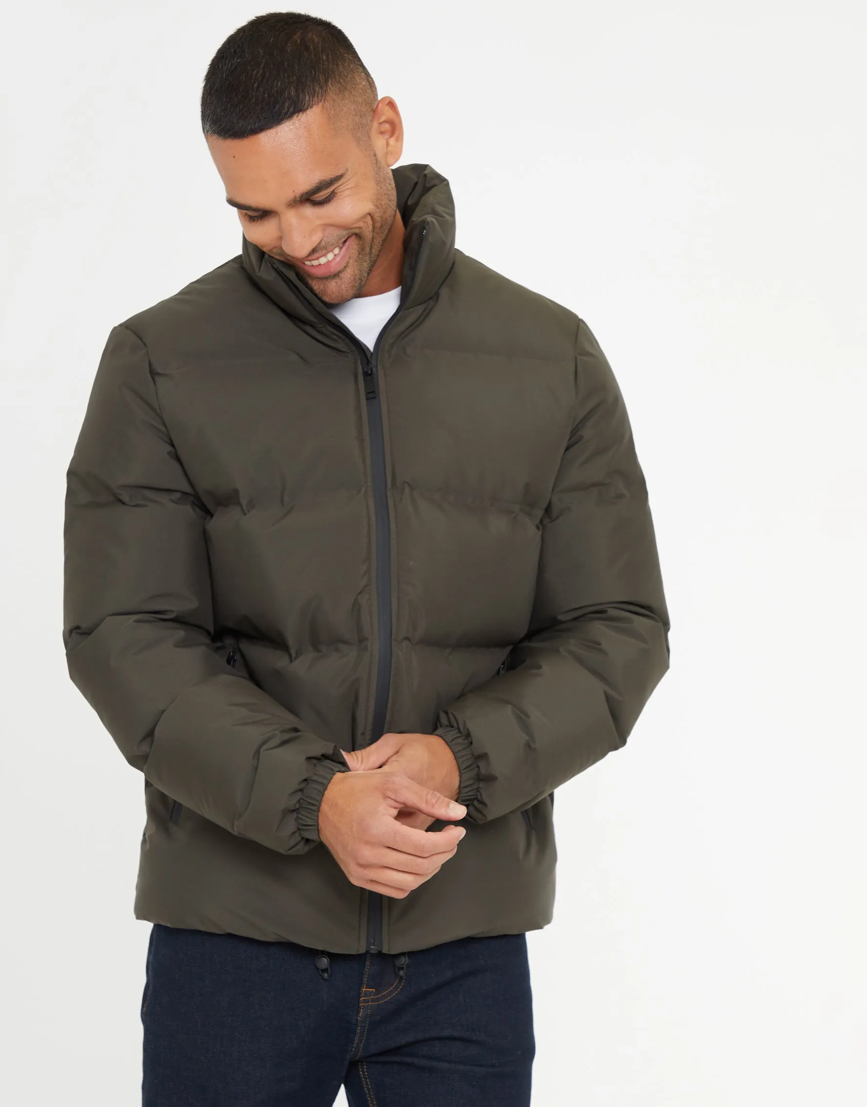 Men's Khaki Funnel Neck Puffer Jacket sold by Threadbare product image thumbnail 5