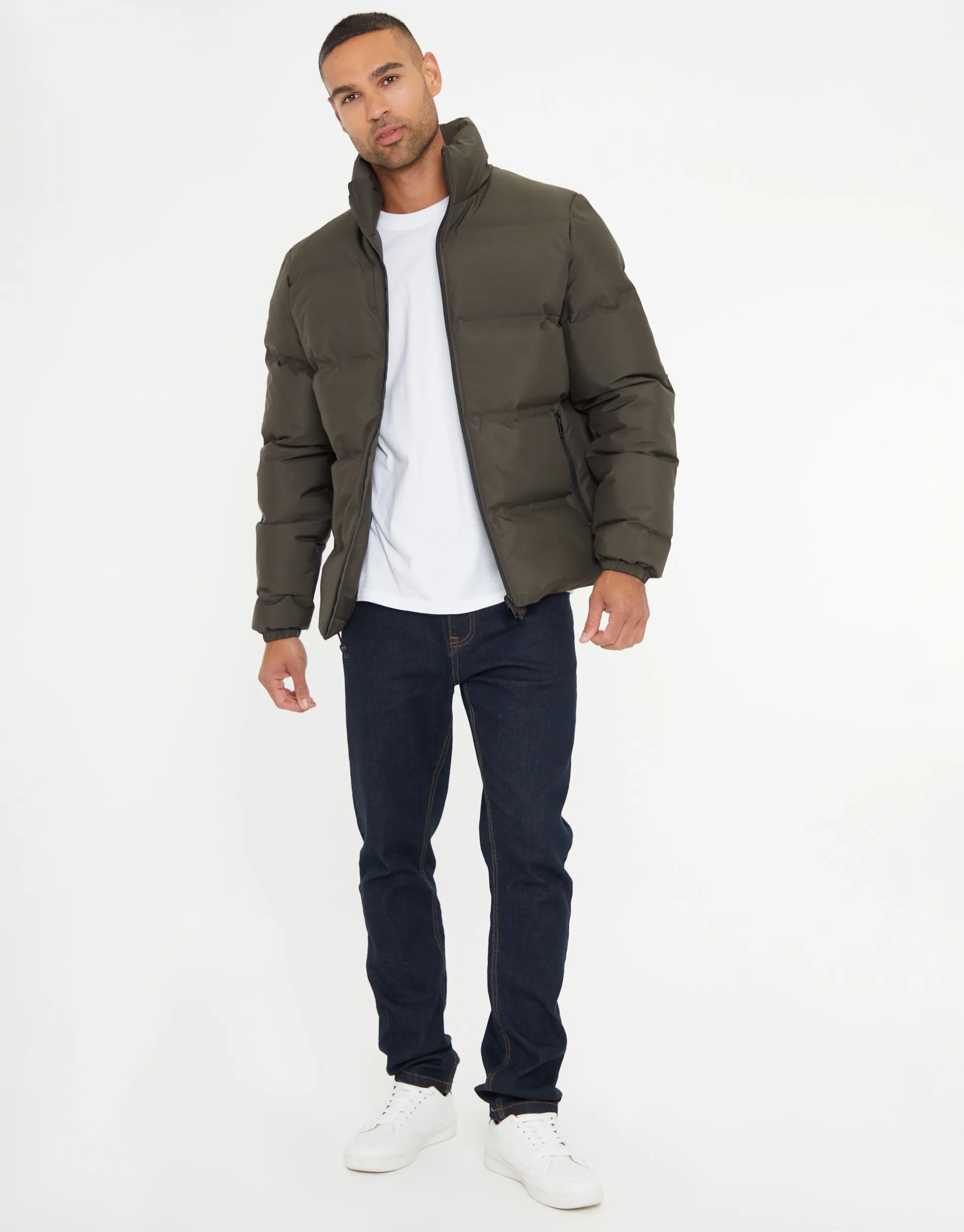 Men's Khaki Funnel Neck Puffer Jacket sold by Threadbare product image thumbnail 3