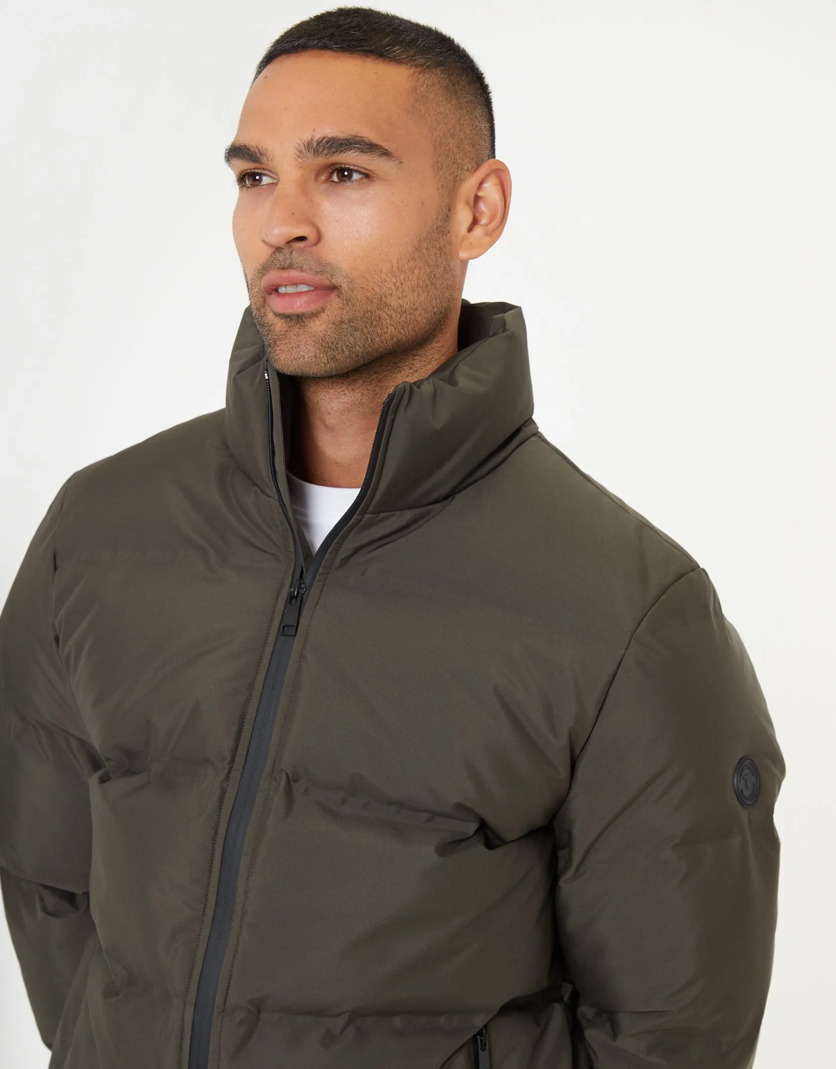 Men's Khaki Funnel Neck Puffer Jacket sold by Threadbare product image thumbnail 4