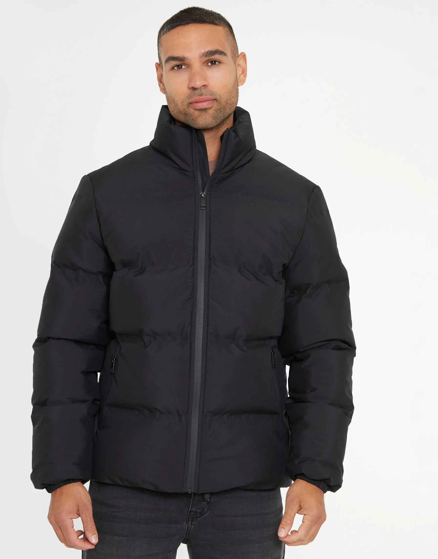 Funnel Neck Puffer Jacket in Black sold by Threadbare product image thumbnail 5