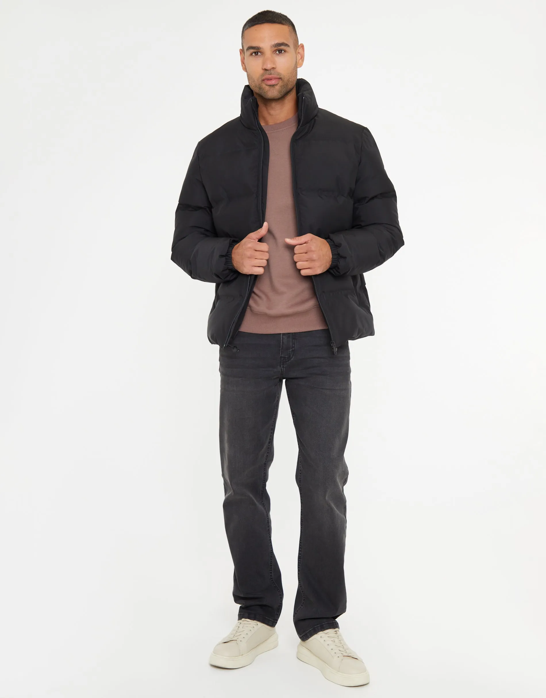 Funnel Neck Puffer Jacket in Black sold by Threadbare product image thumbnail 3