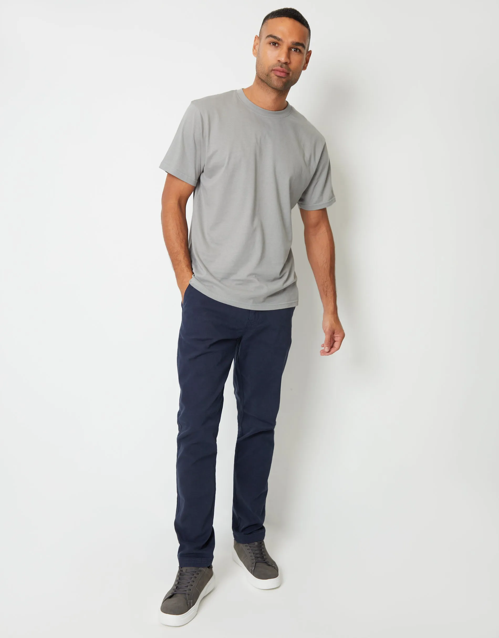 Navy Slim Fit Stretch Canvas Trousers sold by Threadbare product image thumbnail 3
