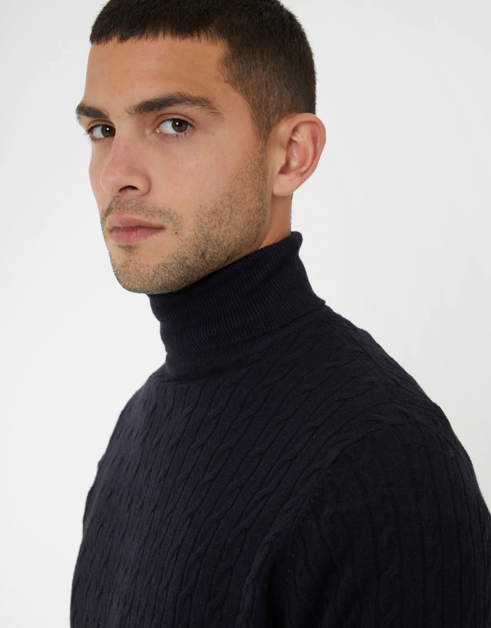 Threadbare Men's Navy Cable Knit Roll Neck Jumper sold by Threadbare product image thumbnail 4