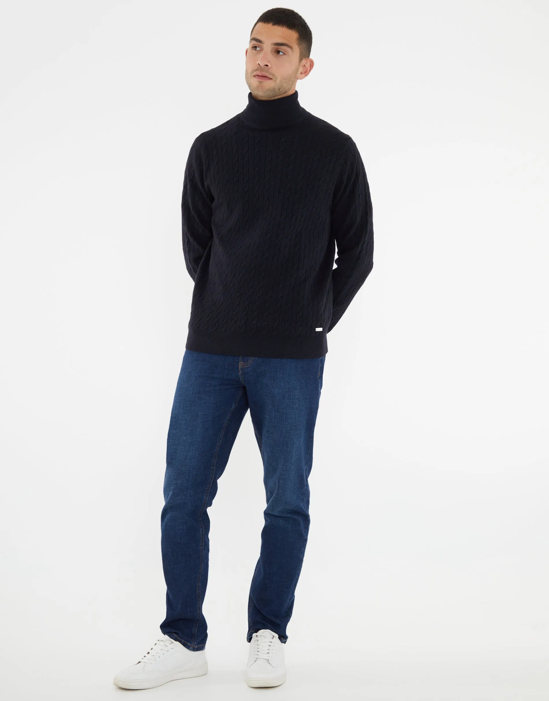 Threadbare Men's Navy Cable Knit Roll Neck Jumper sold by Threadbare product image thumbnail 3