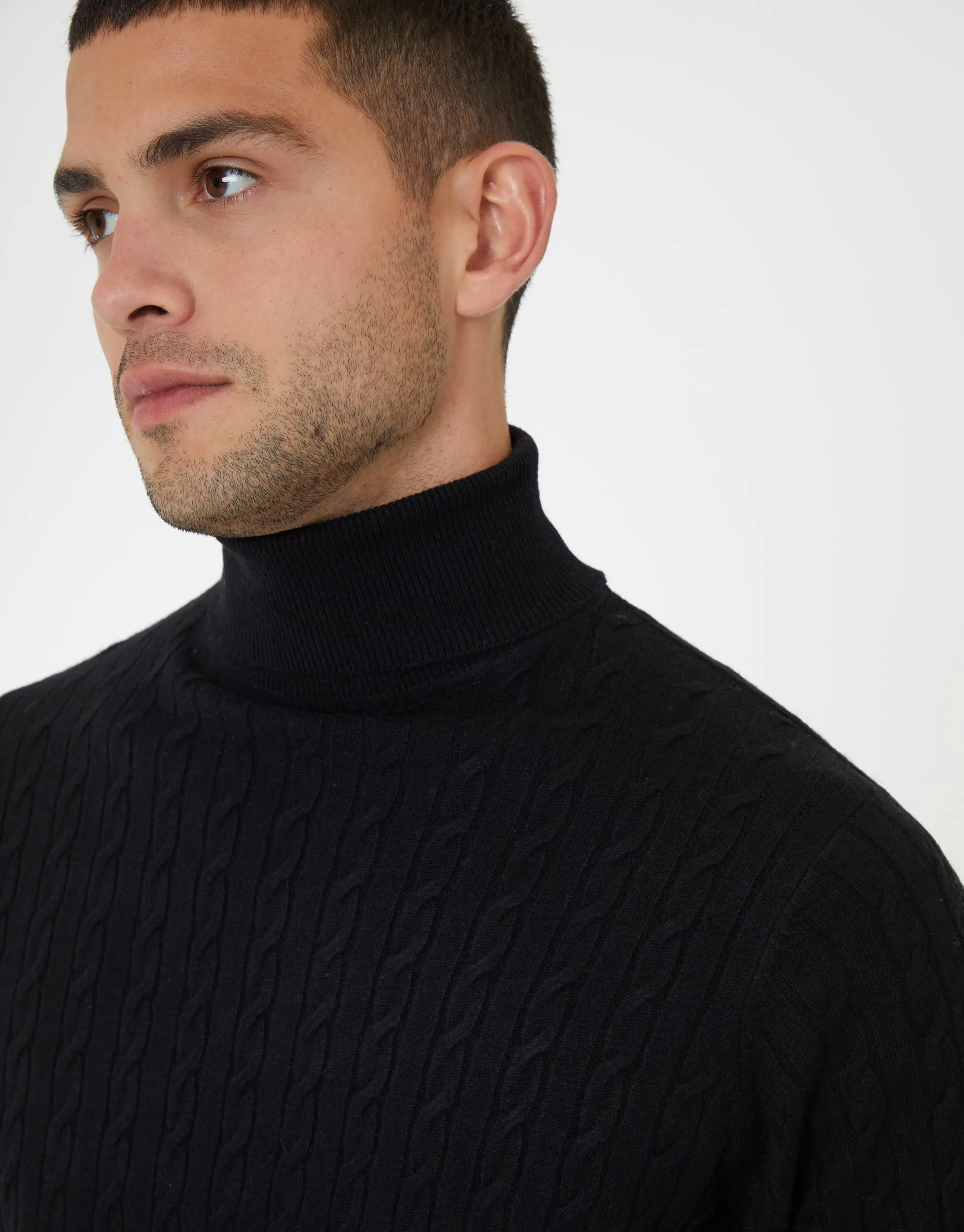 Black Cable Knit Roll Neck Jumper sold by Threadbare product image thumbnail 4