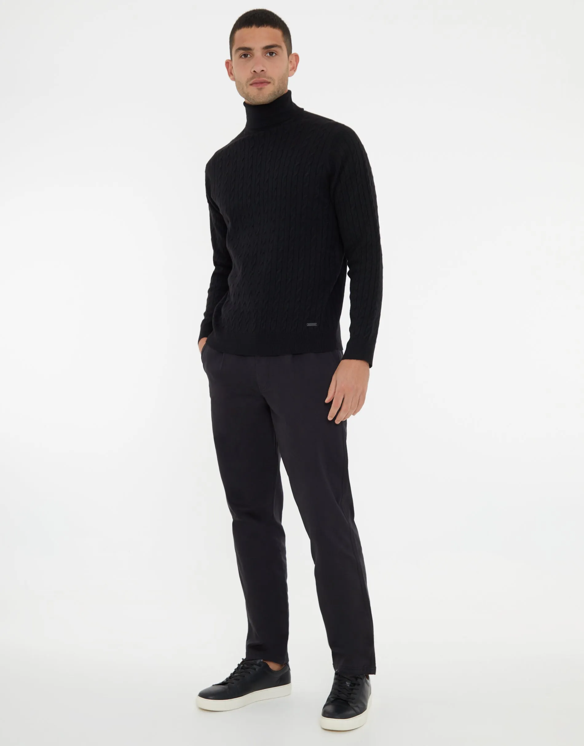 Black Cable Knit Roll Neck Jumper sold by Threadbare product image thumbnail 2