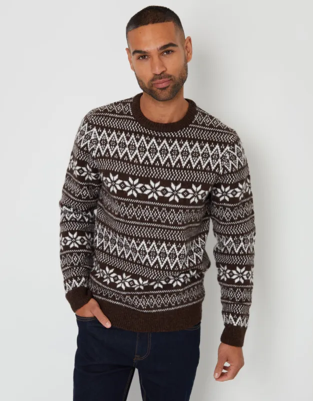 Threadbare Men's Brown Christmas Fairisle Crew Neck Jumper sold by Threadbare