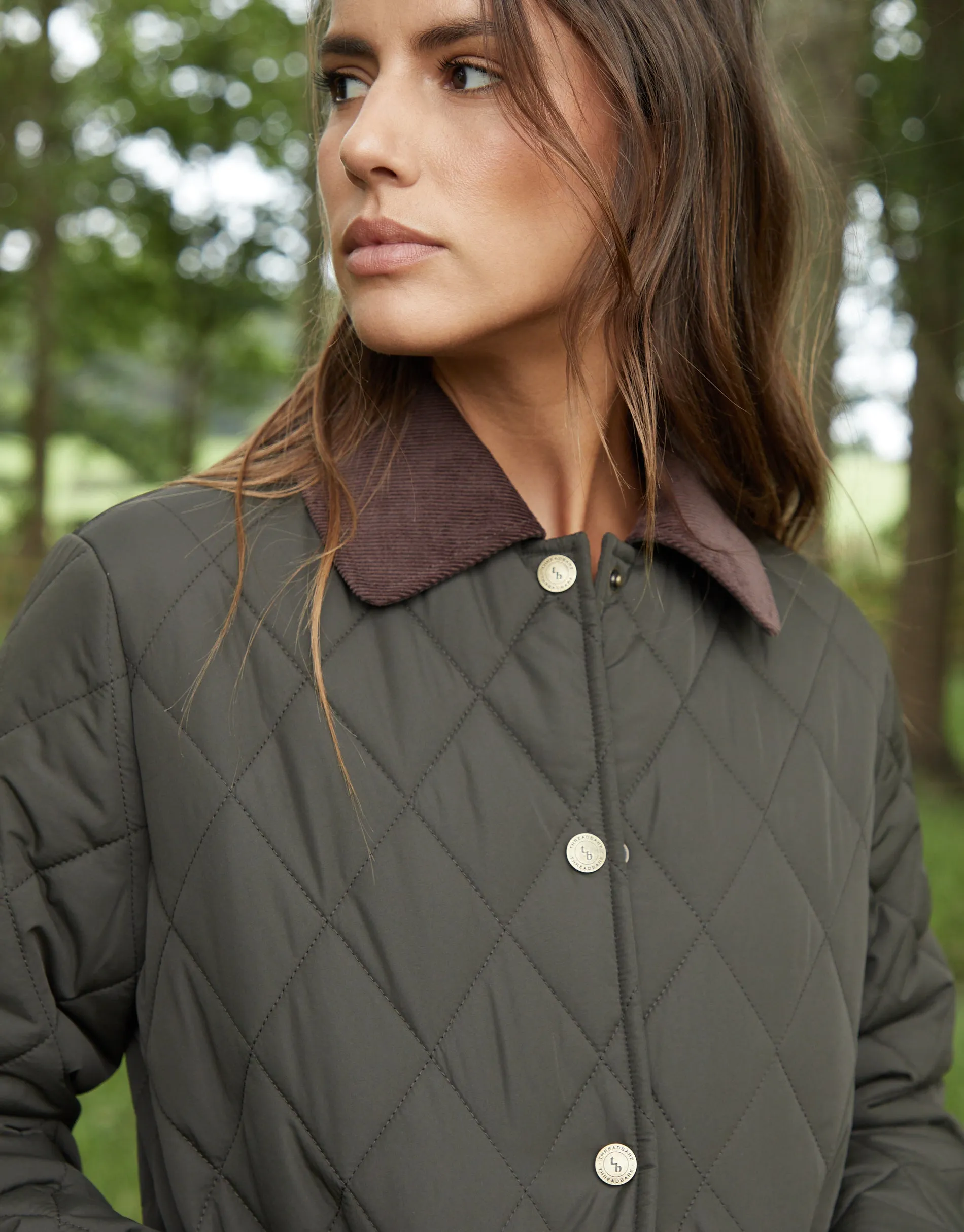 Women's Khaki Cord Collar Diamond Quilted Heritage Jacket sold by Threadbare product image thumbnail 5