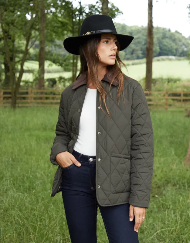 Women's Khaki Cord Collar Diamond Quilted Heritage Jacket sold by Threadbare