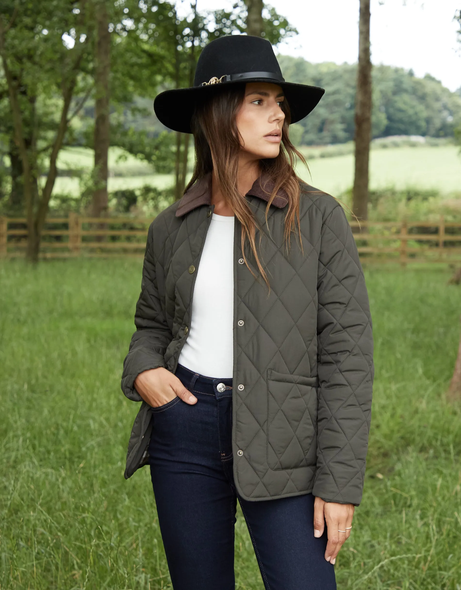 Women's Khaki Cord Collar Diamond Quilted Heritage Jacket sold by Threadbare