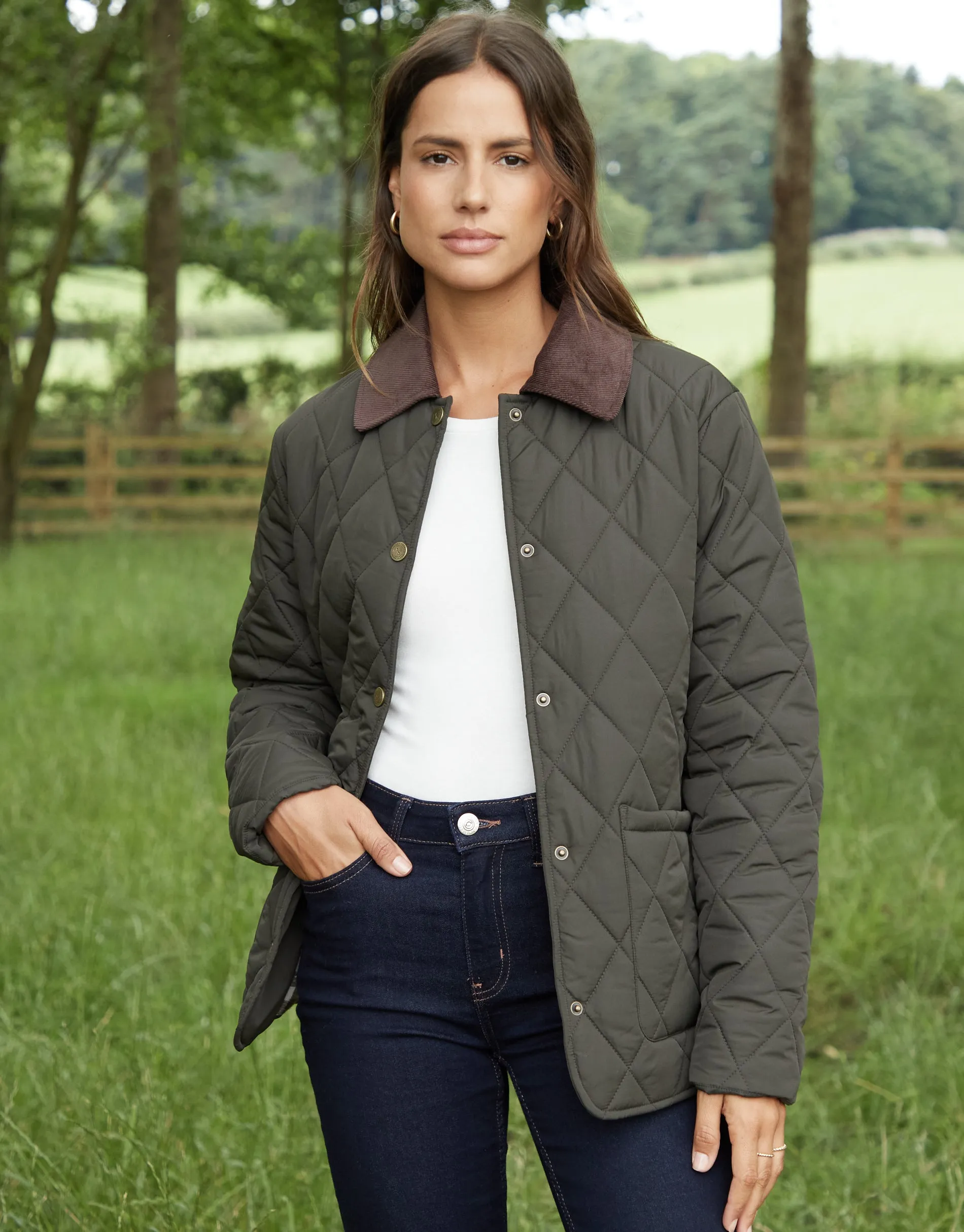 Women's Khaki Cord Collar Diamond Quilted Heritage Jacket sold by Threadbare product image thumbnail 4