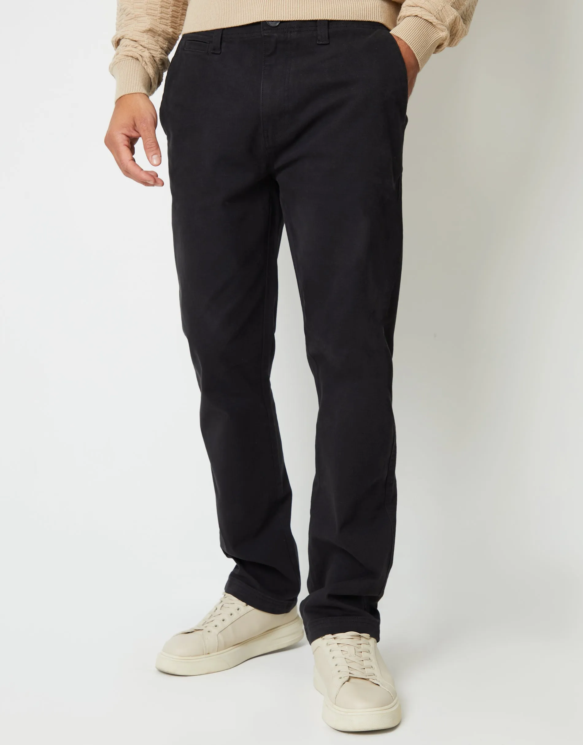 Black Straight Leg Stretch Canvas Trousers sold by Threadbare