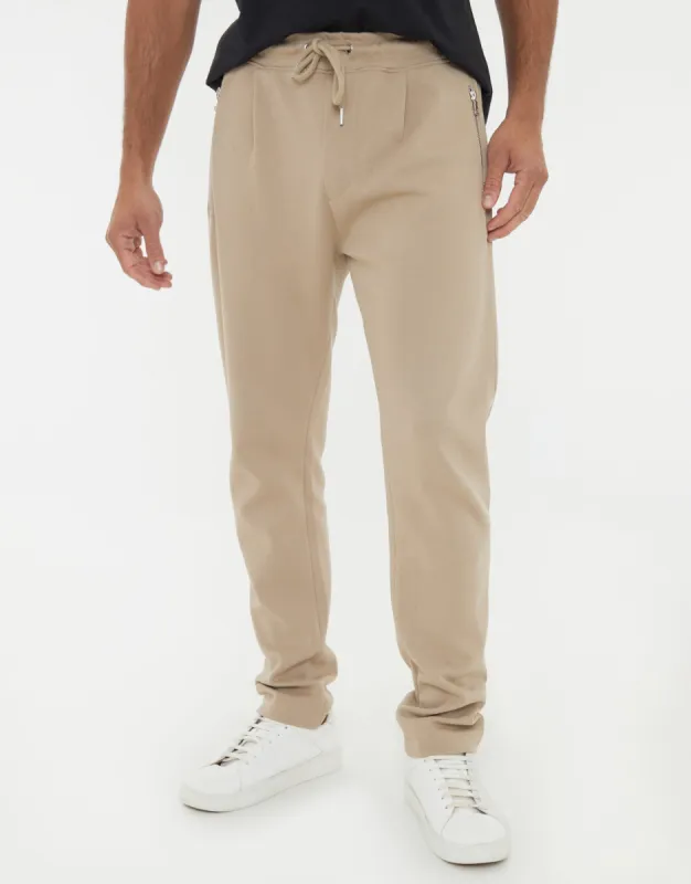 Men's Stone Pique Open Hem Joggers sold by Threadbare