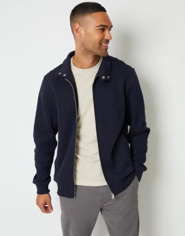 Threadbare Men's Navy Pique Zip Up Popper Collar Sweatshirt sold by Threadbare
