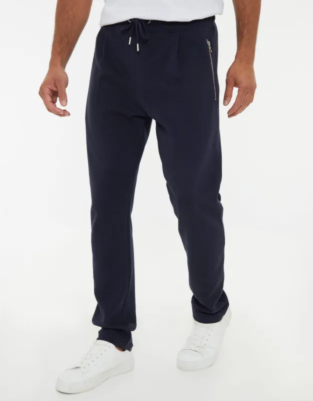 Men's Navy Pique Open Hem Joggers sold by Threadbare