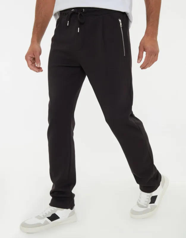 Men's Black Pique Open Hem Joggers sold by Threadbare