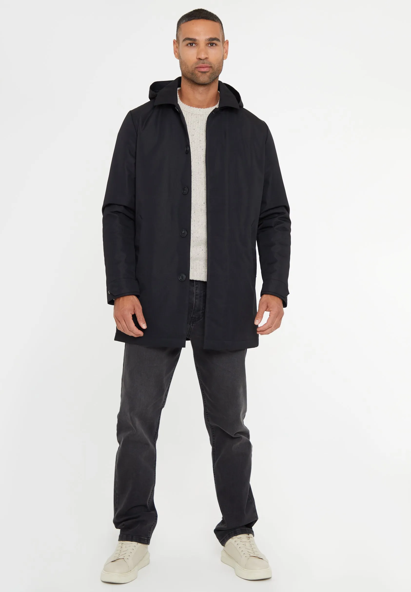 Black Showerproof 2-in-1 Mac with Concealed Hood sold by Threadbare product image thumbnail 3