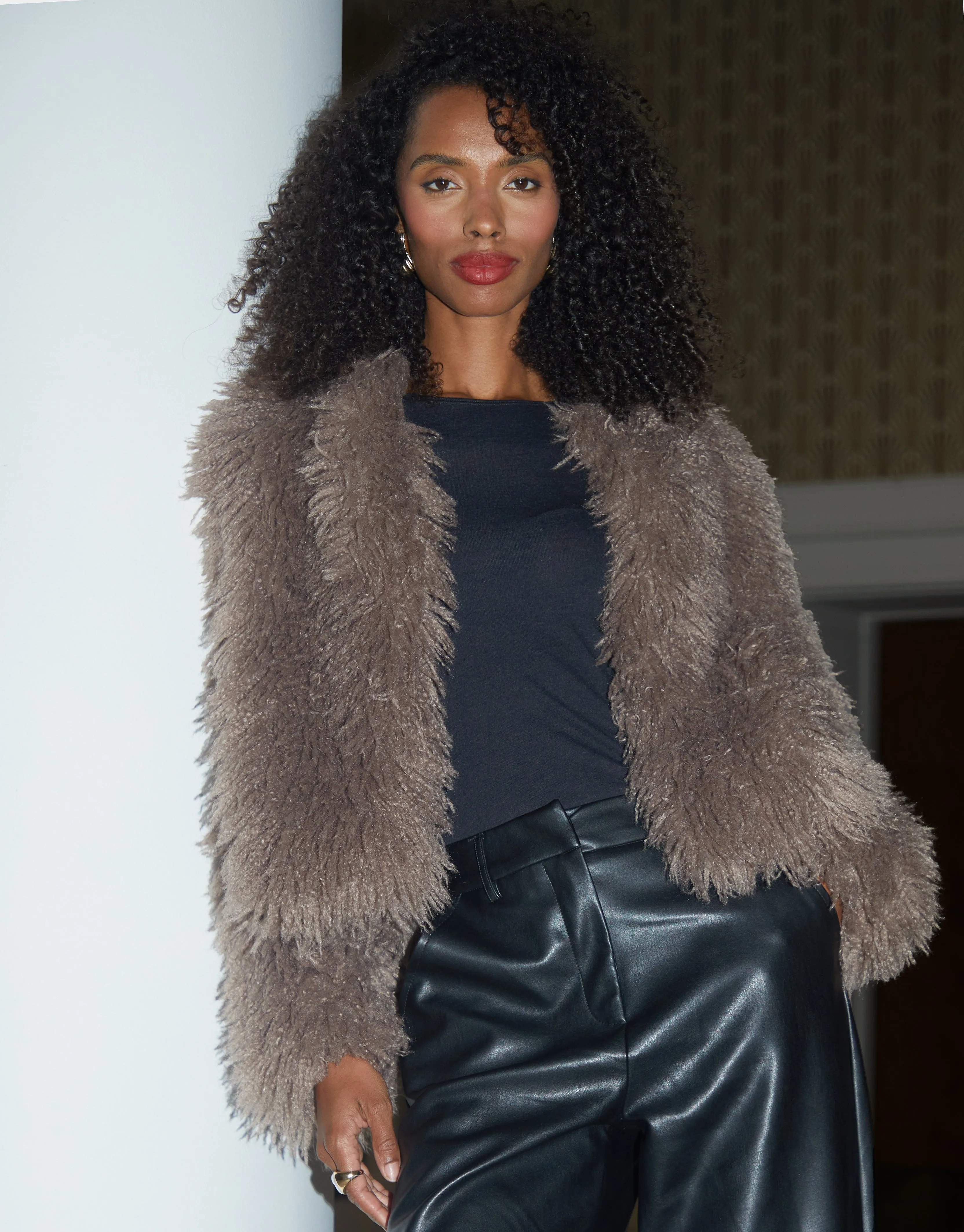 Women's Mushroom Mongolian Faux Fur Coat sold by Threadbare product image thumbnail 3