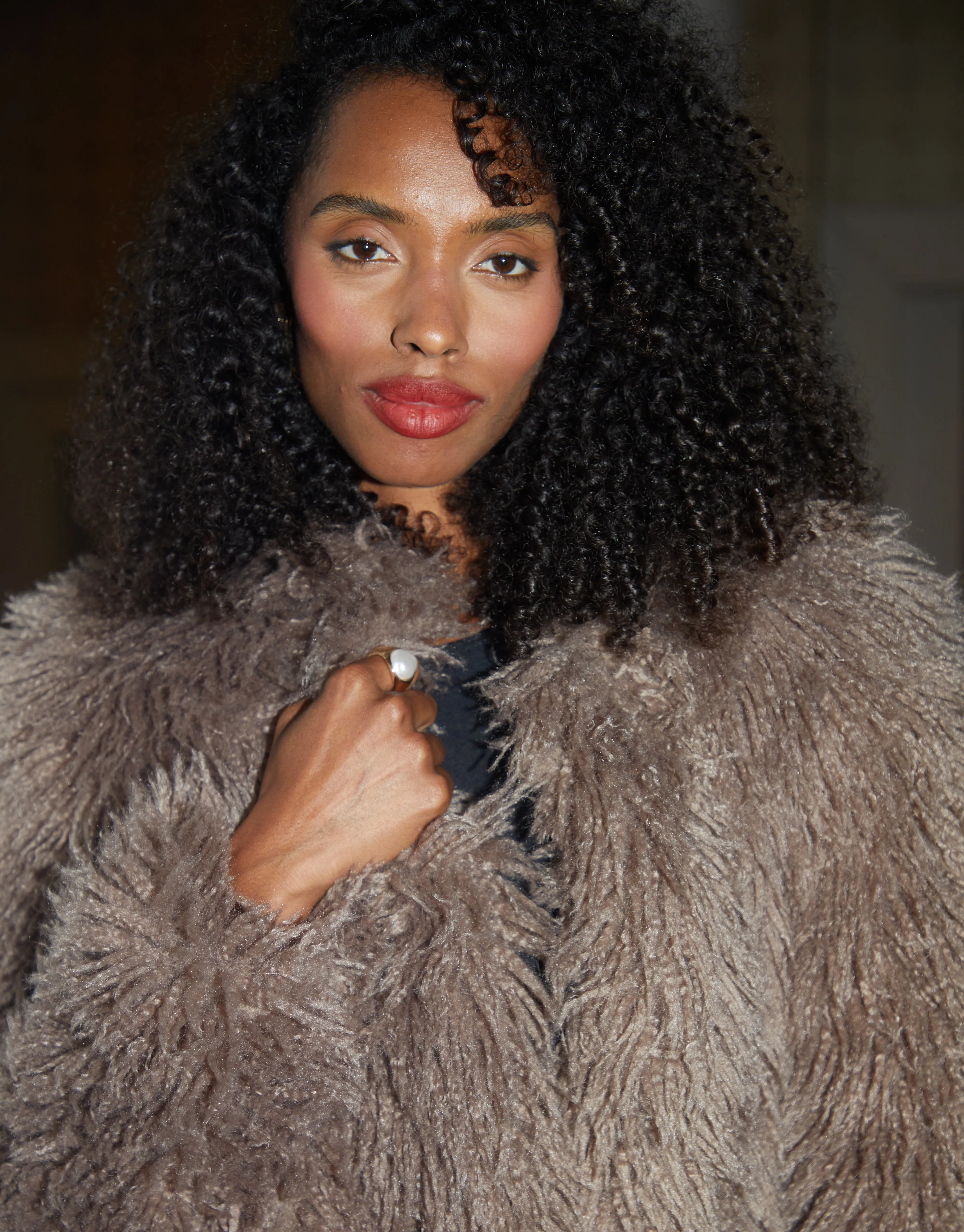 Women's Mushroom Mongolian Faux Fur Coat sold by Threadbare product image thumbnail 4