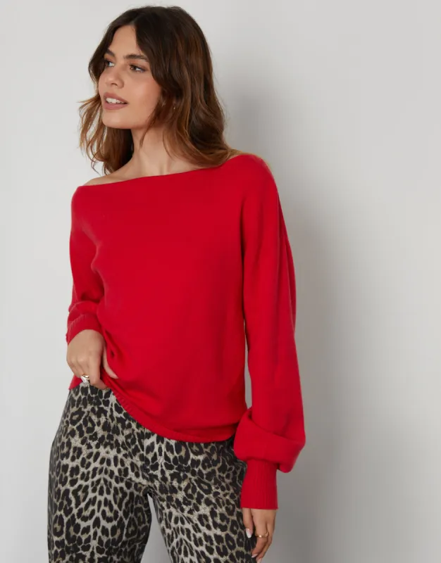 Women's Red Soft Slash Neck Jumper sold by Threadbare
