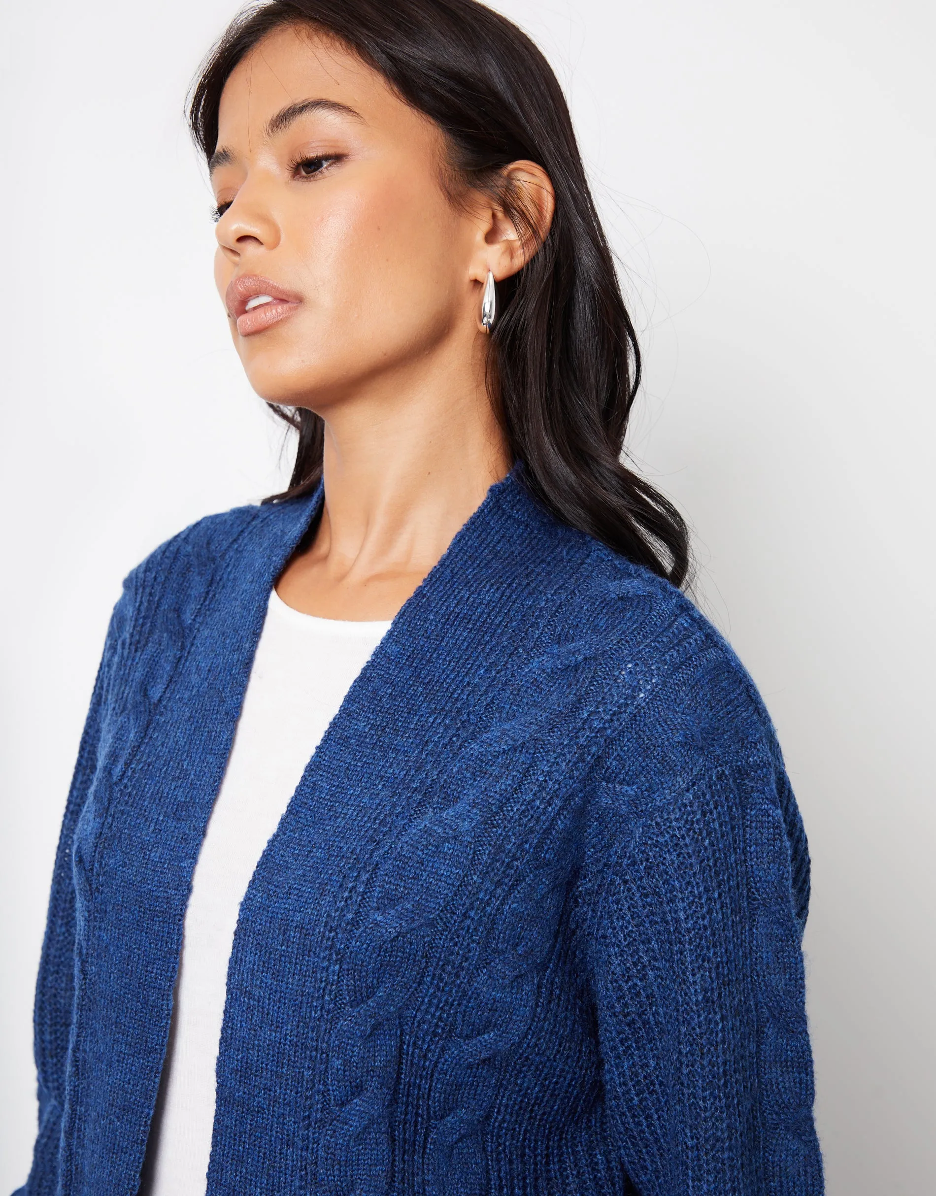 Cable Knit Cardigan in Navy sold by Threadbare product image thumbnail 4
