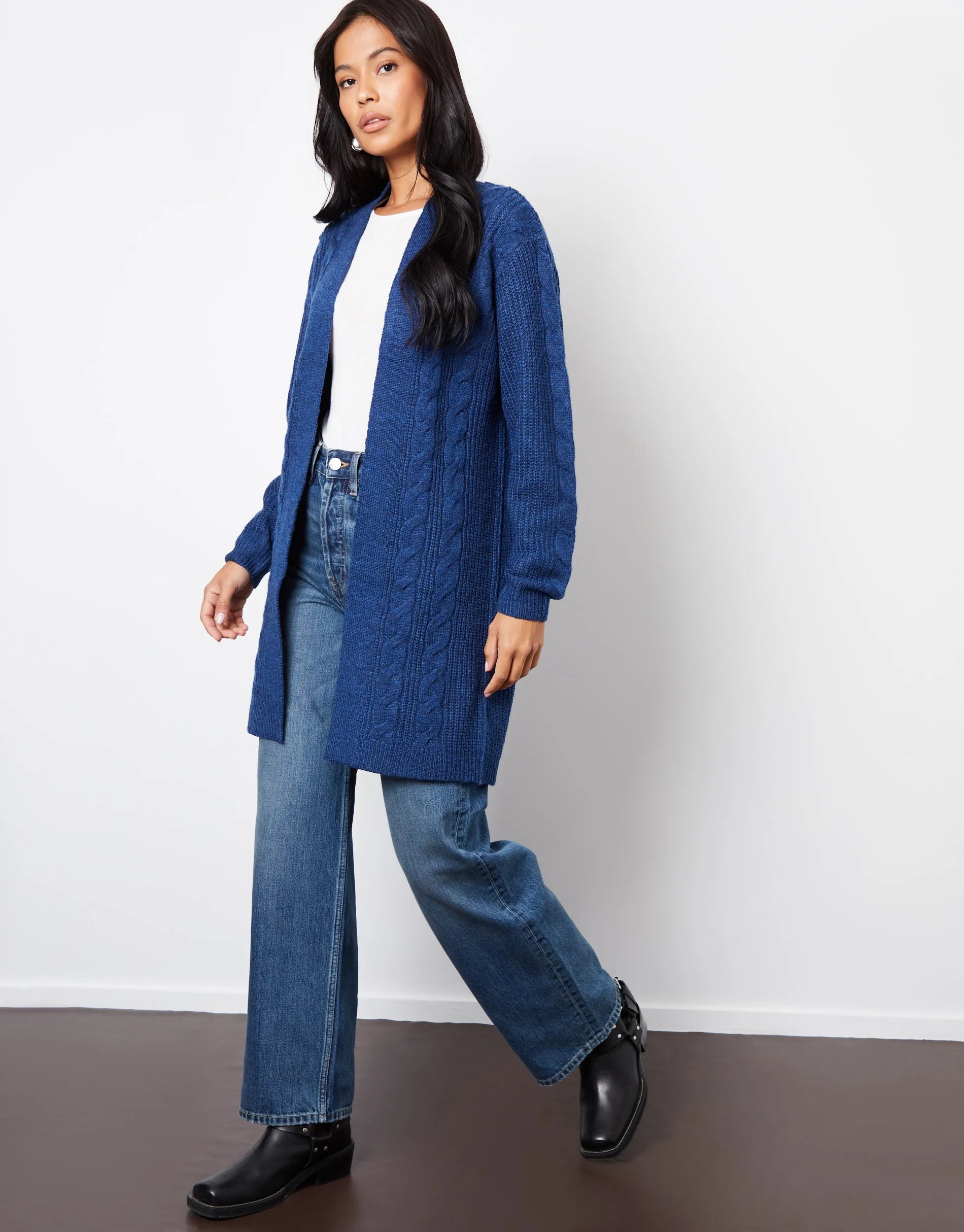 Cable Knit Cardigan in Navy sold by Threadbare product image thumbnail 3