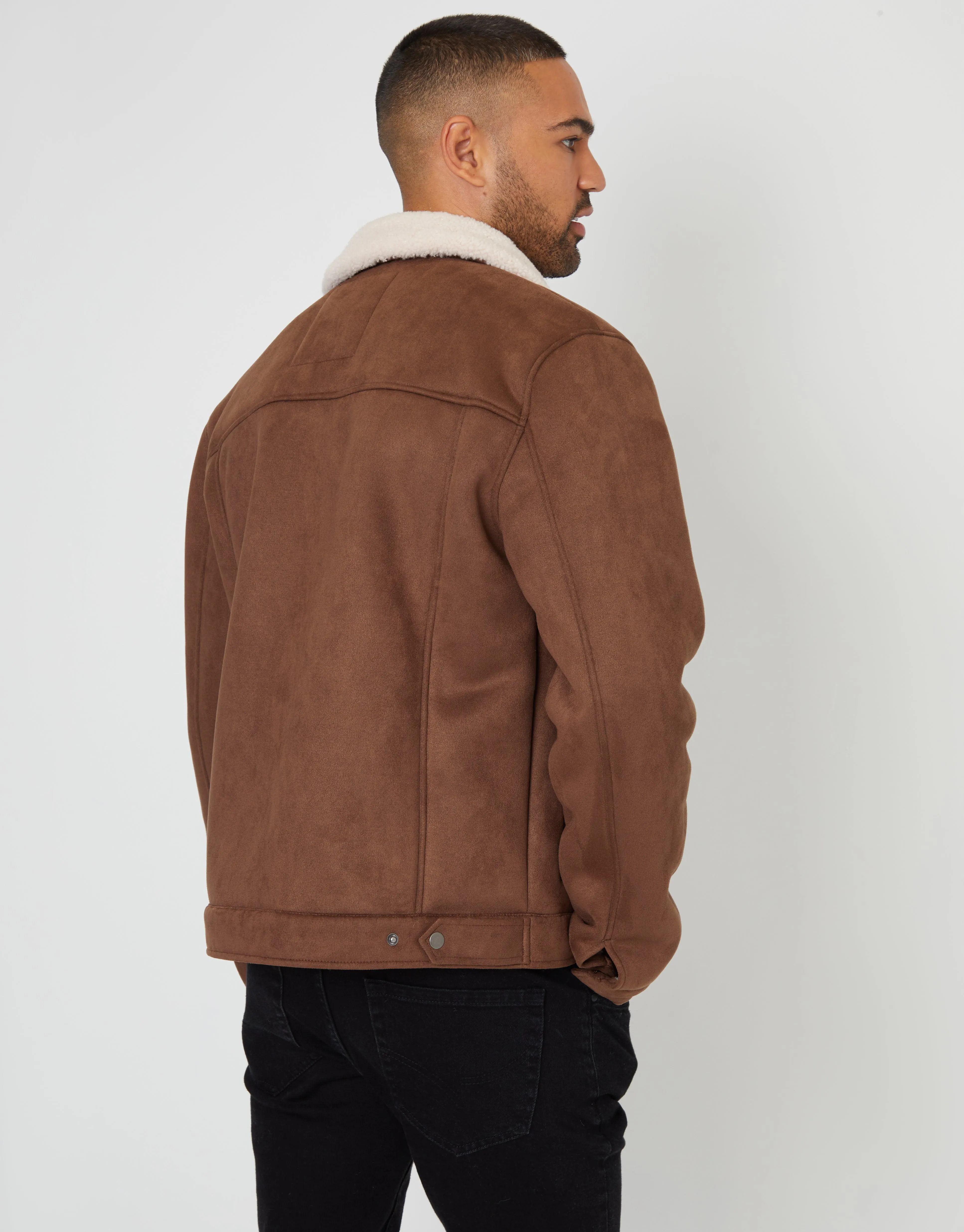 Taupe Faux Suede Borg Lined Aviator Jacket sold by Threadbare product image thumbnail 2