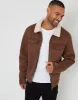 Men's Taupe Faux Suede Borg Lined Aviator Jacket sold by Threadbare