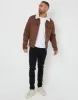 Men's Taupe Faux Suede Borg Lined Aviator Jacket sold by Threadbare