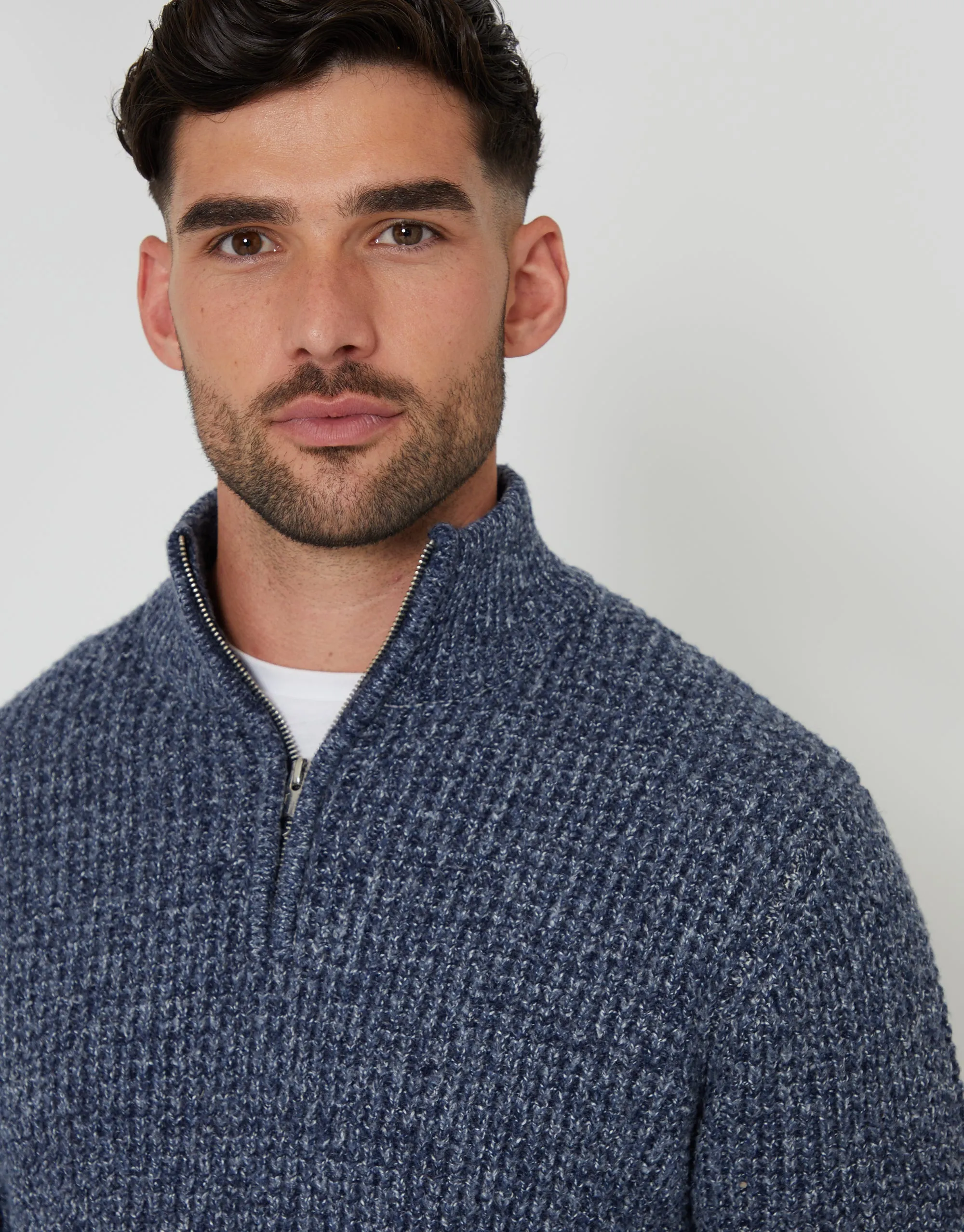 Threadbare Men's Denim Blue Waffle Knit Quarter Zip Jumper sold by Threadbare product image thumbnail 4