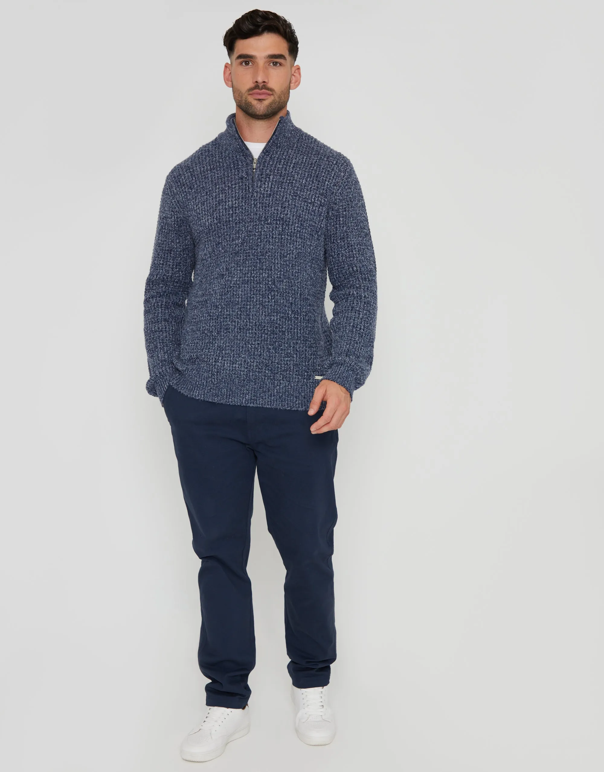Threadbare Men's Denim Blue Waffle Knit Quarter Zip Jumper sold by Threadbare product image thumbnail 3