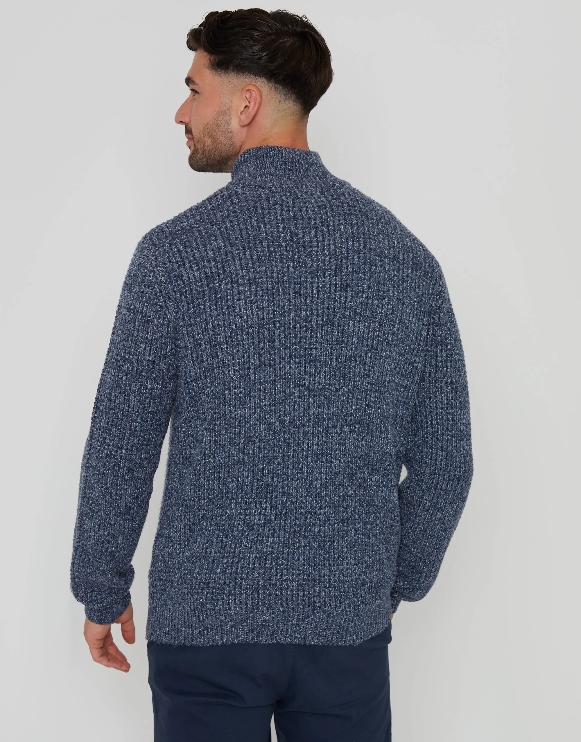 Threadbare Men's Denim Blue Waffle Knit Quarter Zip Jumper sold by Threadbare product image thumbnail 2