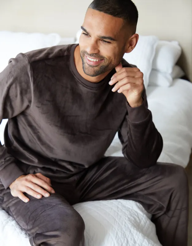 Men's Brown Soft Touch Velour Loungewear Set (2-Piece Set) sold by Threadbare