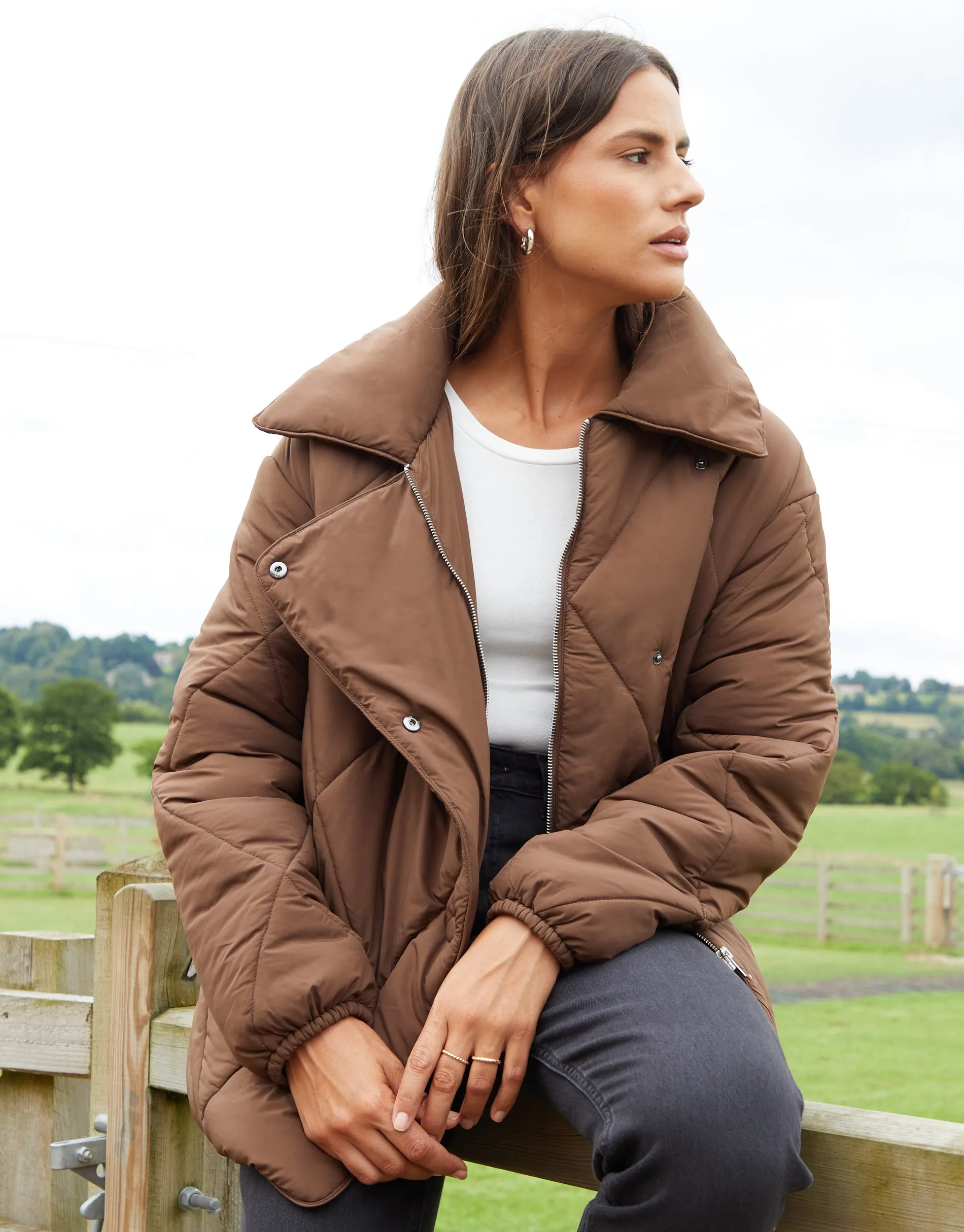 Threadbare Women's Chocolate Brown Collared Diamond Quilted Heritage Jacket sold by Threadbare product image thumbnail 4