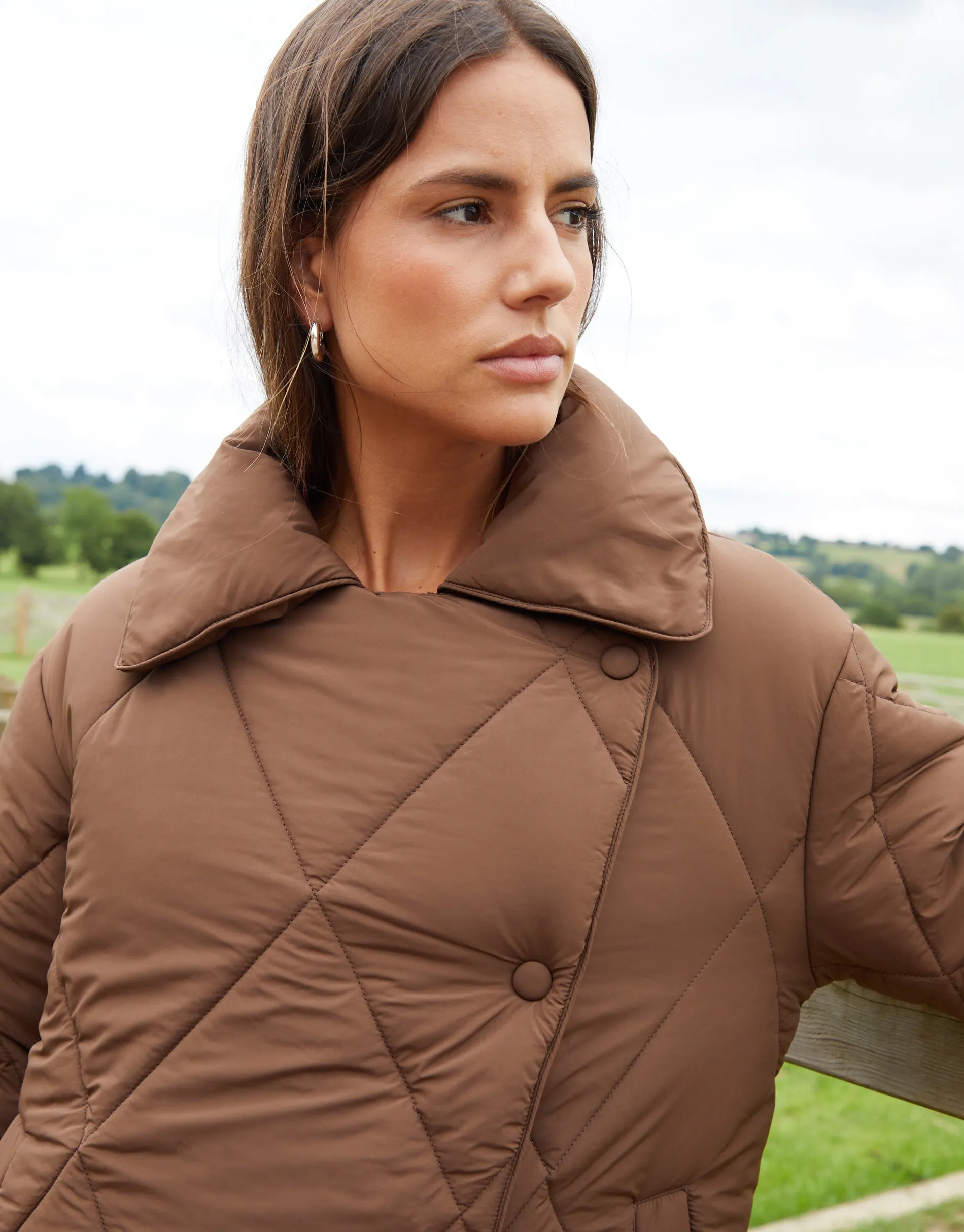 Threadbare Women's Chocolate Brown Collared Diamond Quilted Heritage Jacket sold by Threadbare product image thumbnail 5
