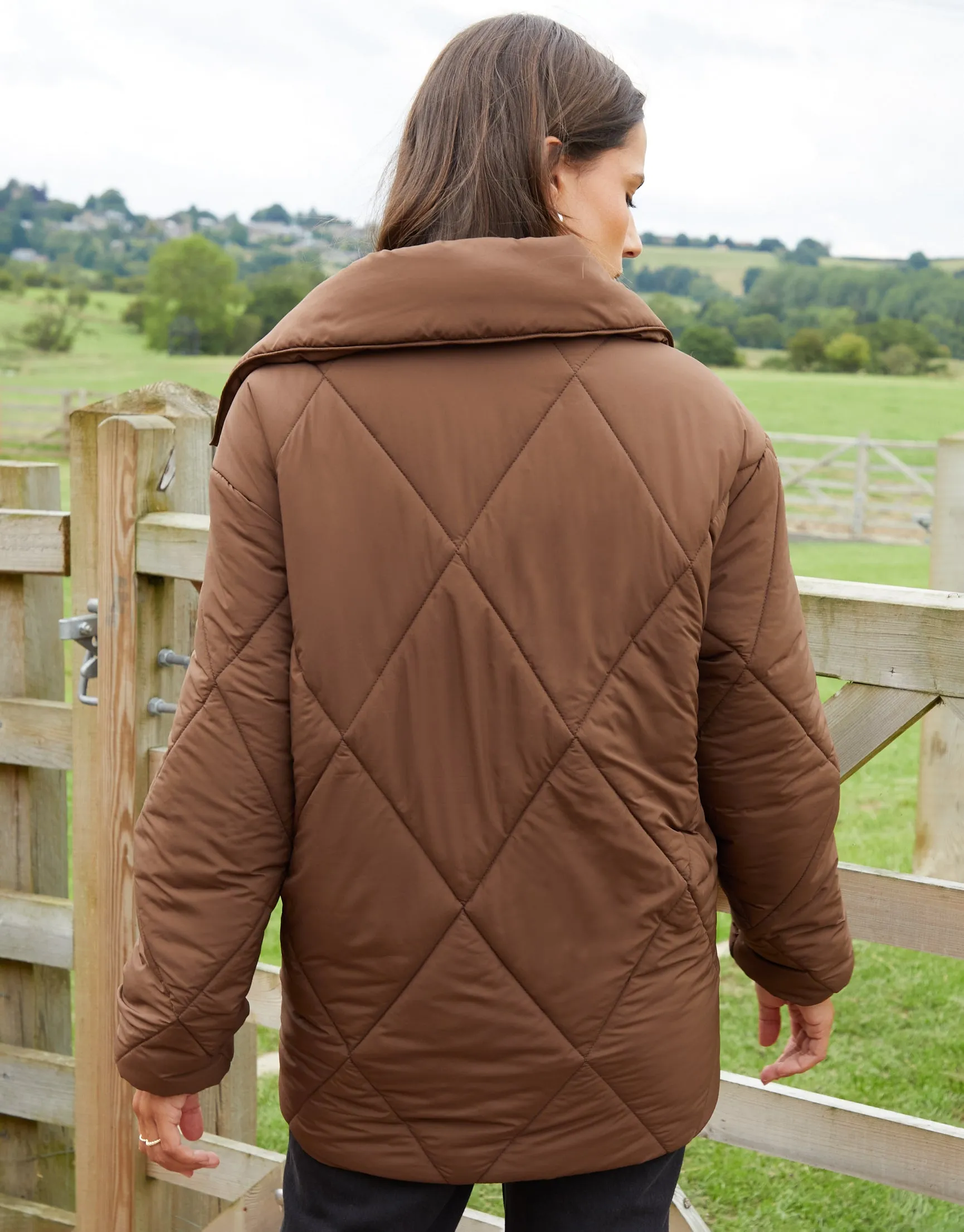 Threadbare Women's Chocolate Brown Collared Diamond Quilted Heritage Jacket sold by Threadbare product image thumbnail 2