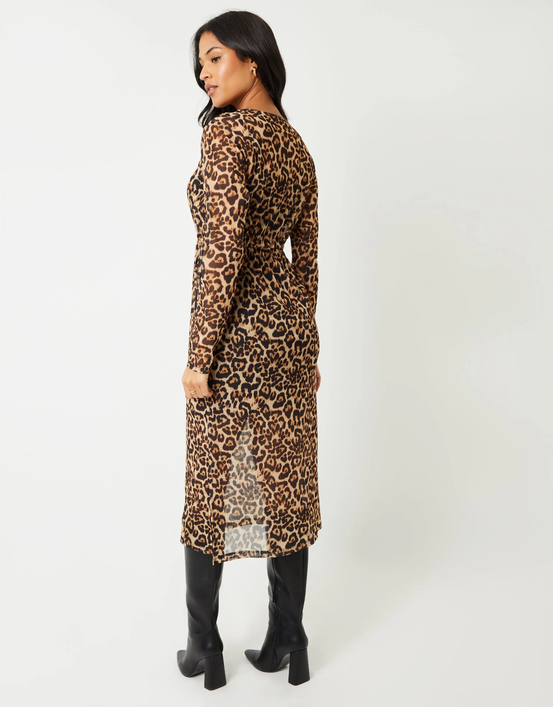 Women's Leopard Print Long Sleeve Sheer Maxi Dress sold by Threadbare product image thumbnail 3