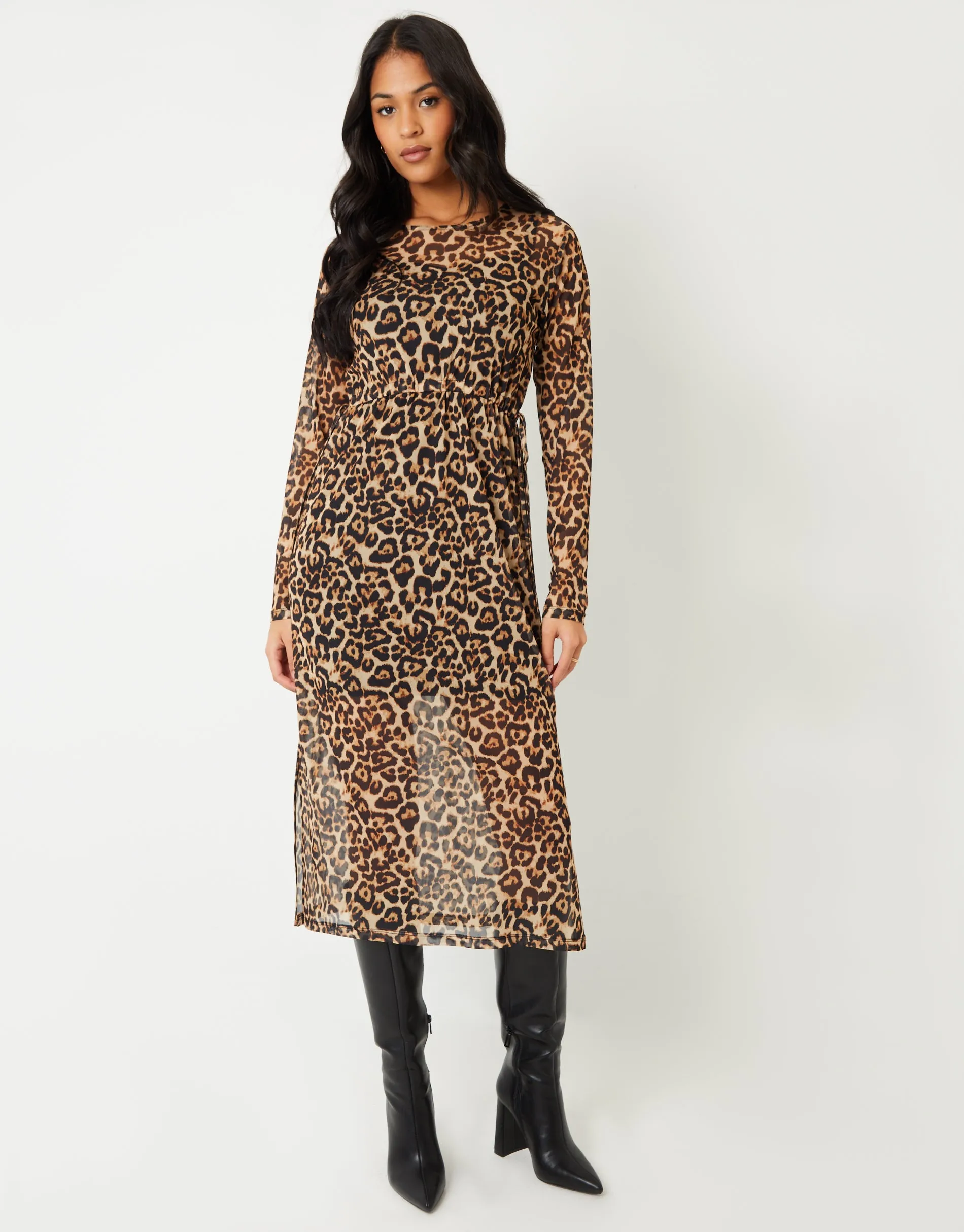 Women's Leopard Print Long Sleeve Sheer Maxi Dress sold by Threadbare product image thumbnail 4