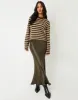 Threadbare Women's Khaki Green Maxi Satin Slip Skirt sold by Threadbare