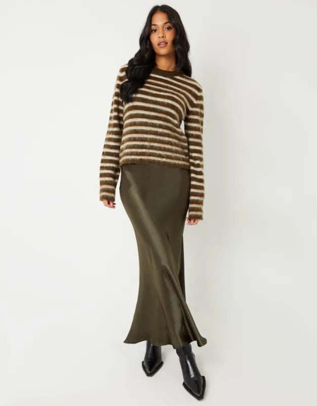Threadbare Women's Khaki Green Maxi Satin Slip Skirt sold by Threadbare
