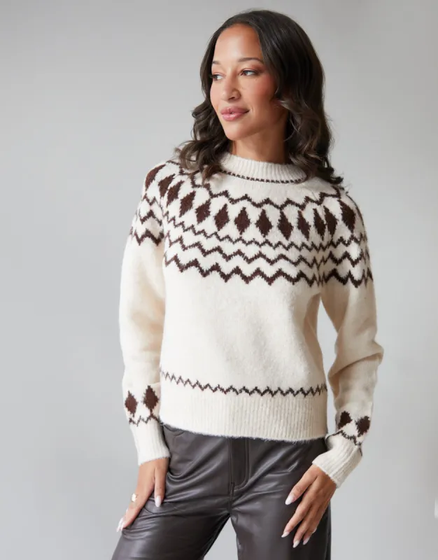 Women's Ecru Fairisle Crew Neck Chunky Knit Jumper sold by Threadbare