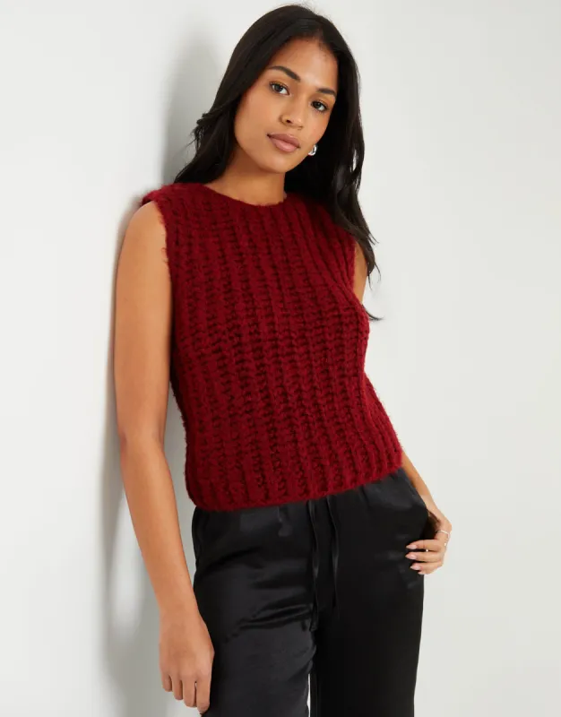 Women's Burgundy Chunky Knitted Vest sold by Threadbare