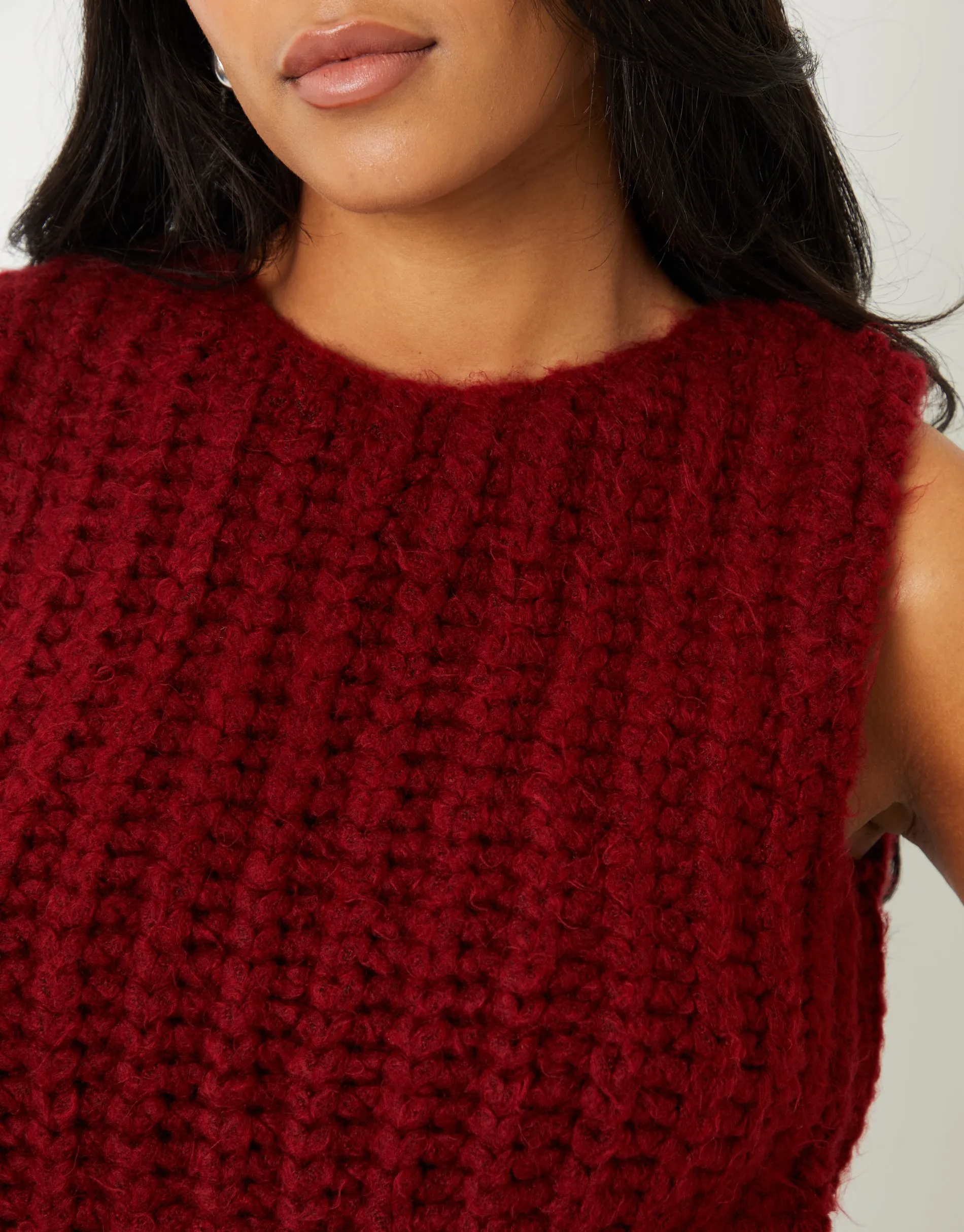 Women's Burgundy Chunky Knitted Vest sold by Threadbare product image thumbnail 3