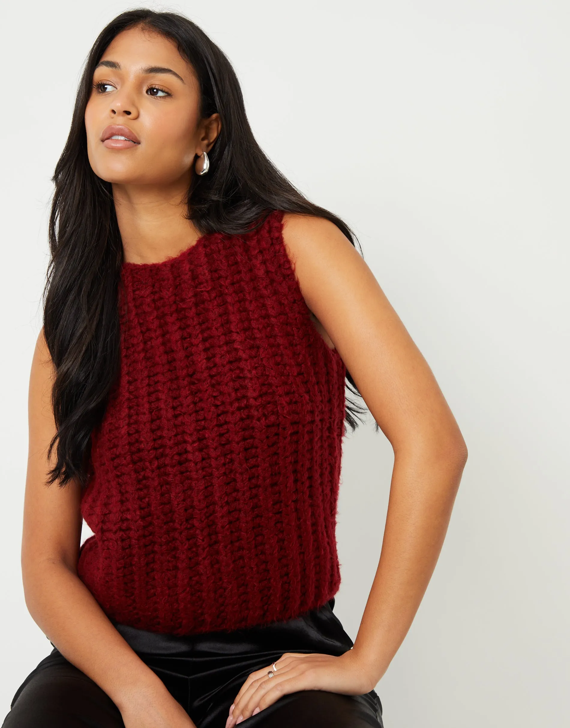 Women's Burgundy Chunky Knitted Vest sold by Threadbare product image thumbnail 4