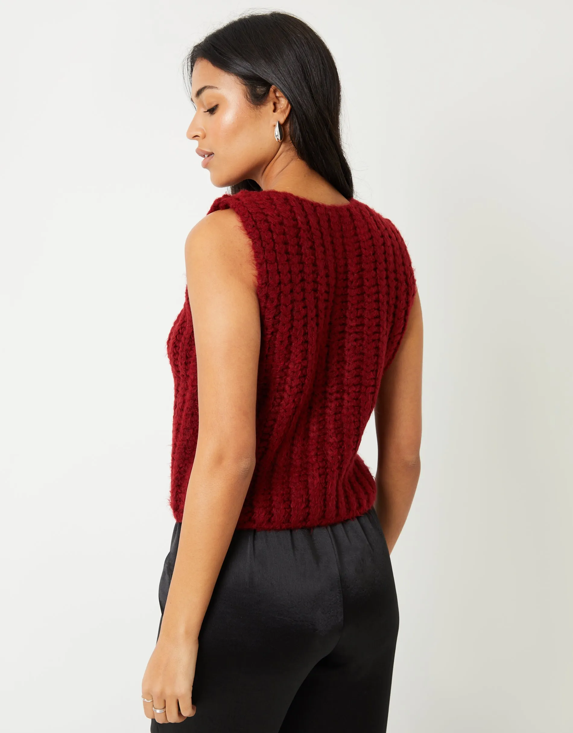 Women's Burgundy Chunky Knitted Vest sold by Threadbare product image thumbnail 2