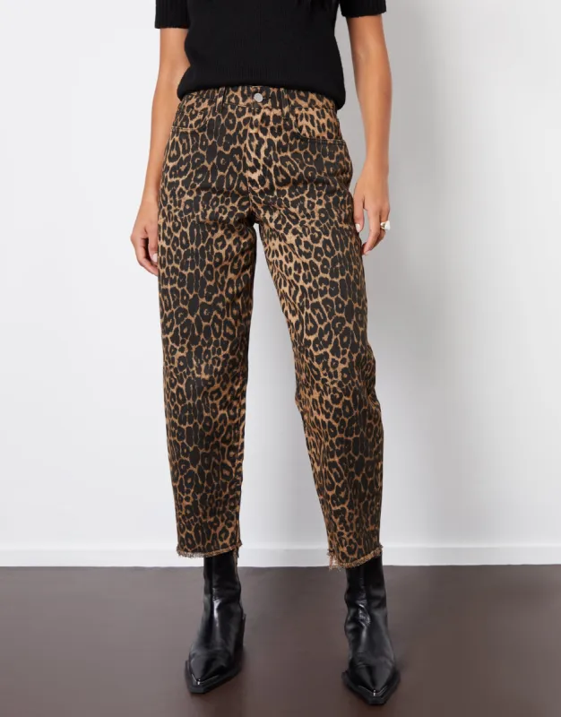 Leopard Print Barrel Leg Denim Jeans sold by Threadbare