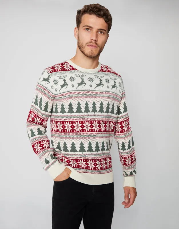 Ecru Fairisle Christmas Crew Neck Jumper sold by Threadbare